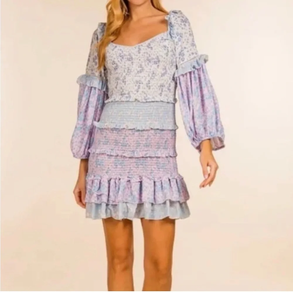 Yvonne & Love Shabby Chic Mini Dress with Balloon Sleeves, 33” shoulder to hem - Picture 1 of 6